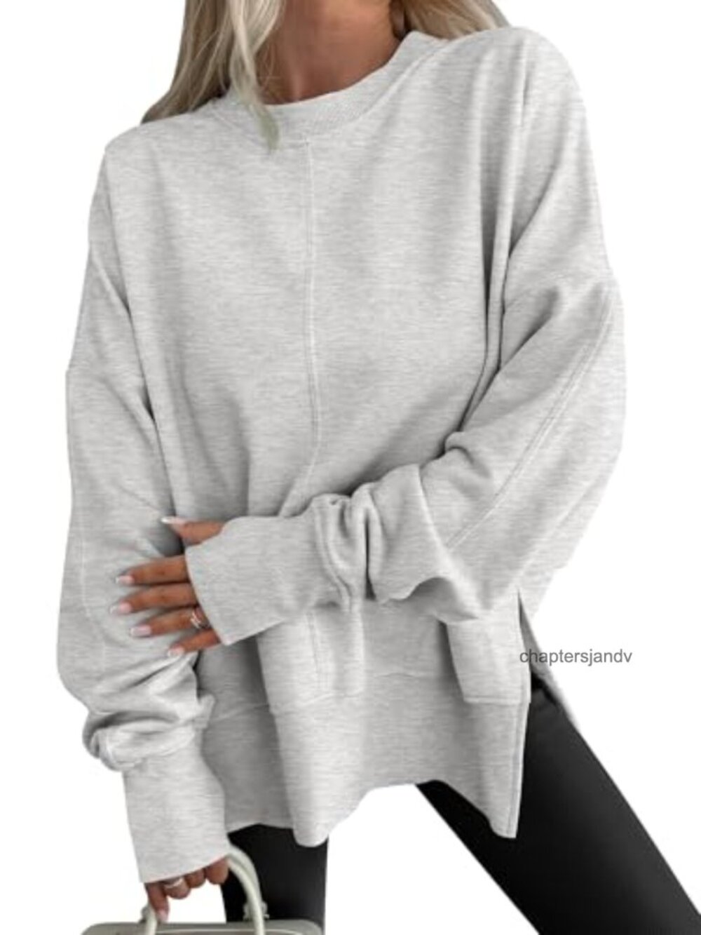 Oversized Pullover Sweatshirt with Thumbholes Rayon Blend Women's Fall Top